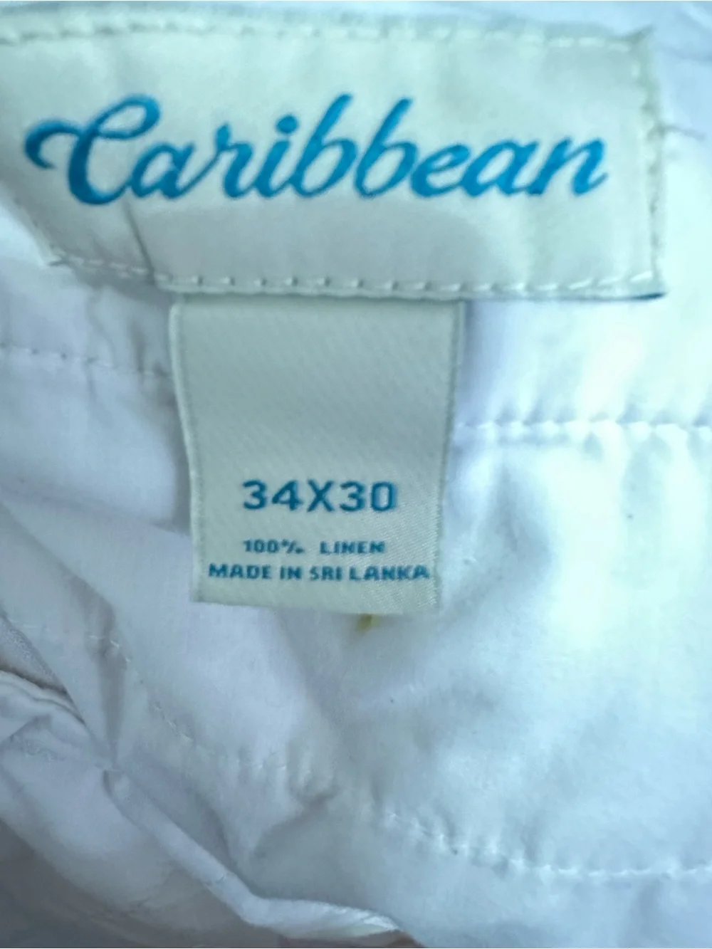 Caribbean White 100% Linen Cargo Pants With Drawstring 34 X 30 Button / Zip Fly